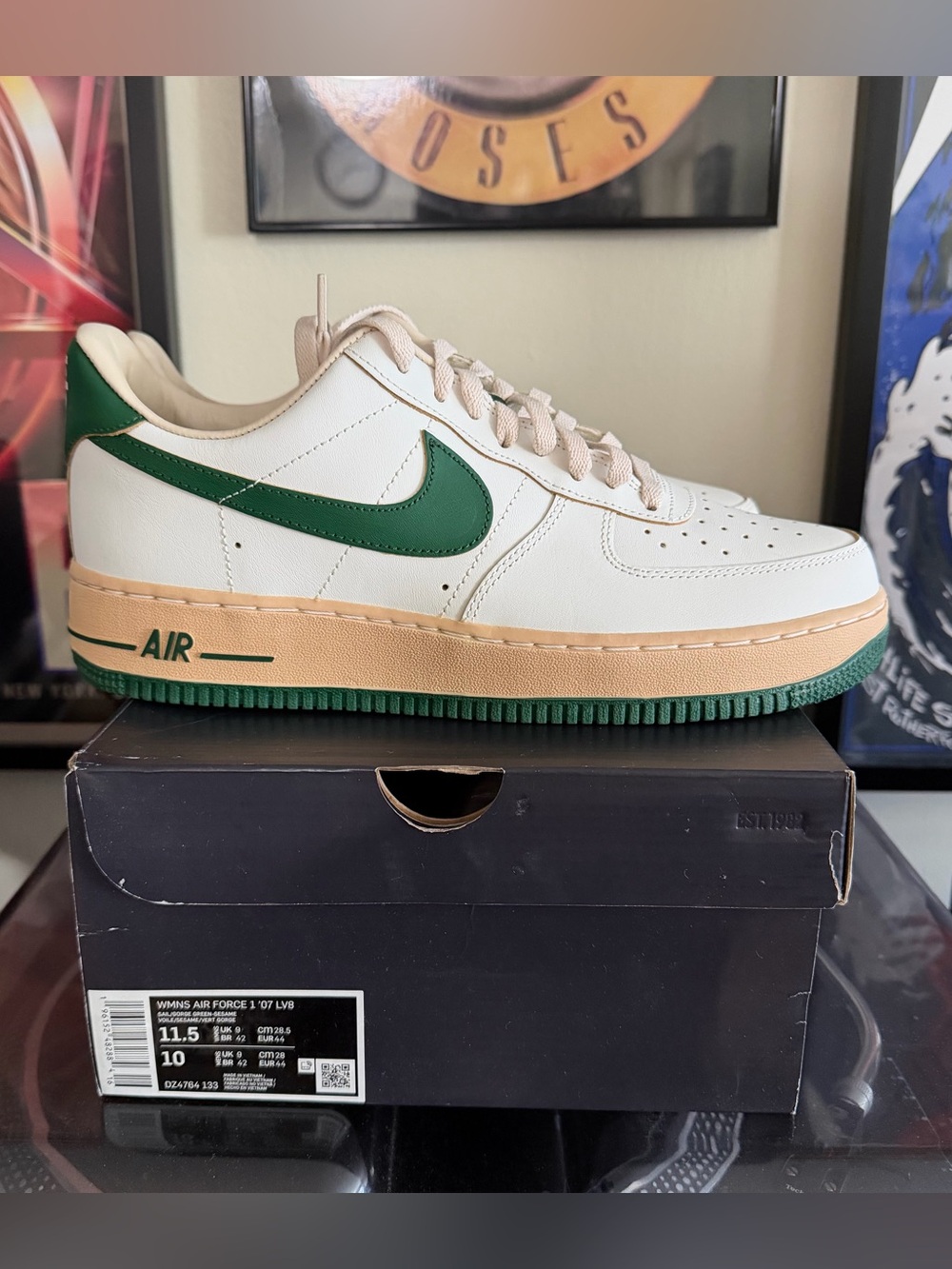 Nike Air Force 1 Low White, Green & Tan Accent